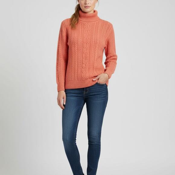 Amazon Essentials 2X Coral Cotton Cable Knit Turtleneck Sweater Fisherman Cozy - Picture 1 of 10